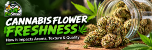 ExoSmoke cannabis flower freshness banner featuring cannabis buds, aroma, texture, and quality